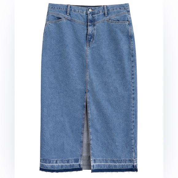 MNG Mango Denim Maxi Skirt Front Slit Raw Hem Blue Size XXL - Picture 1 of 8